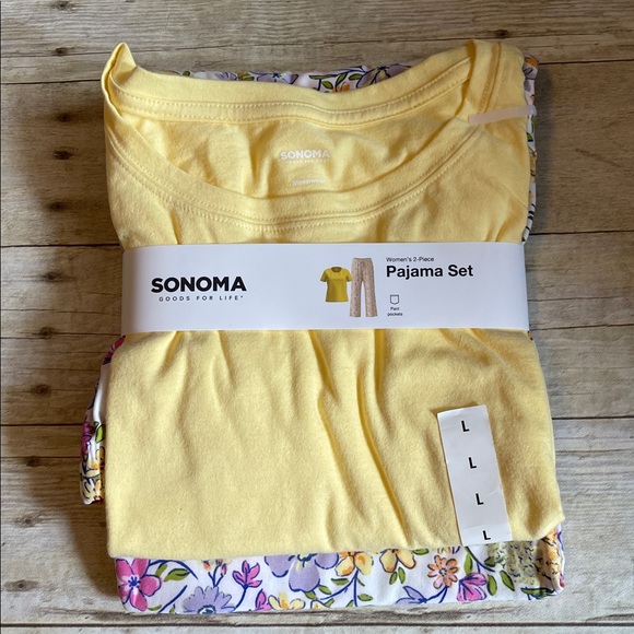 2Piece Pajama Set Women’s Floral Pant Bottom W Pocket NWT Yellow Top Sleepwear - Picture 2 of 6
